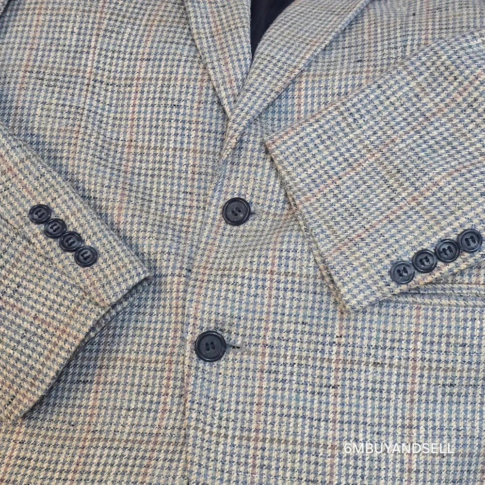 VTG Oscar de la Renta Hand Tailored Sport Coat Blazer 38R Houndstooth Check Wool